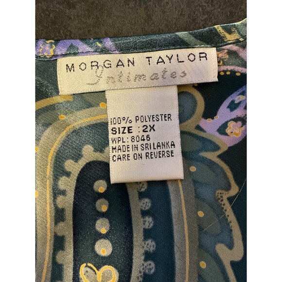 Morgan Taylor Green Paisley Satin Sleeveless Sheath Nightgown Sz 2X - Picture 5 of 9